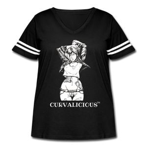 Women's B/W "Curvalicious" Vintage Sport T-Shirt (Plus) - black/white