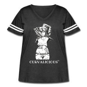 Women's B/W "Curvalicious" Vintage Sport T-Shirt (Plus) - vintage smoke/white