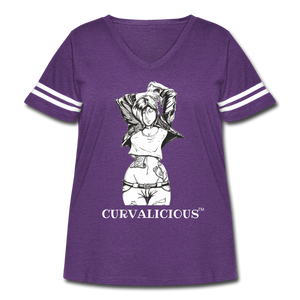 Women's B/W "Curvalicious" Vintage Sport T-Shirt (Plus) - vintage purple/white