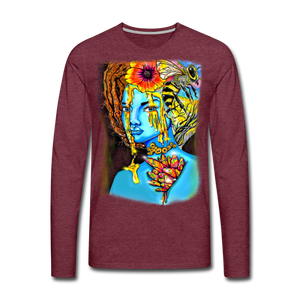 Men's "Blue Honey" Premium Long Sleeve T-Shirt - heather burgundy