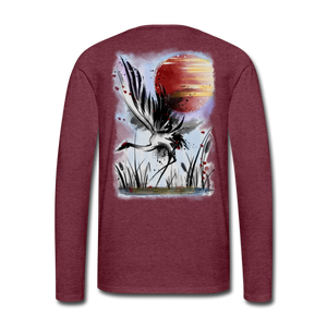 'Dancing Crane' Men's Premium Long Sleeve T-Shirt - heather burgundy