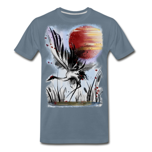 ‘Dancing Crane’ Men's Premium T-Shirt - steel blue