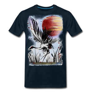 ‘Dancing Crane’ Men's Premium T-Shirt - deep navy